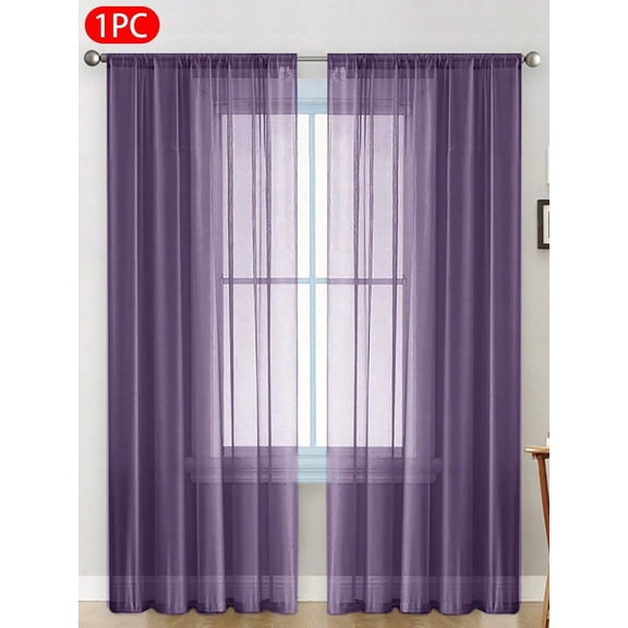 1PC Dark Purple Sheer Curtain Panel, Lightweight Polyester Voile Rod Pocket For Bedroom, Living Room, Balcony