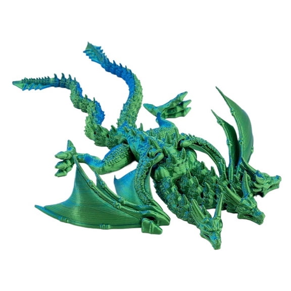 1PC Dark green 24CM Three-headed King Ghidorah 3D printed standable jointed model with flexible wings