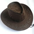 thumbnail image 1 of 1PC Denim Hat Brown Polyester Women Men Summer Western Cowboy Hat Shapeable Wide Brim Sun Hat, 1 of 3