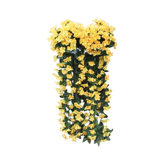 1PC Dense Layered Weatherproof Artificial Hanging Flowers, Fake Violet Vine Trailing Silk Garland for Outdoor Porch Patio Wall Decor, Sunlight Marigold Yellow
