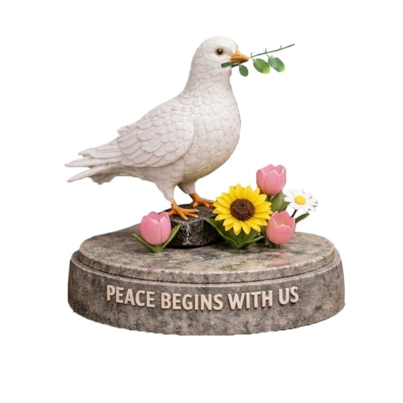 1PC Desktop Garden Decor, Outdoor Peaceful Sculpture with "PEACE BEGINS WITH US" Inscription, Perfect for Yard Patio Tabletop Decoration