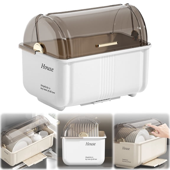 1PC Dish Drying Rack with Cover & Drainboard, Covered Drying Rack for Plate Cup Bottle Tray Nursing Bowls, Drawer-Type Bowl Dryer Rack with Lid for Kitchen Cutlery Storage