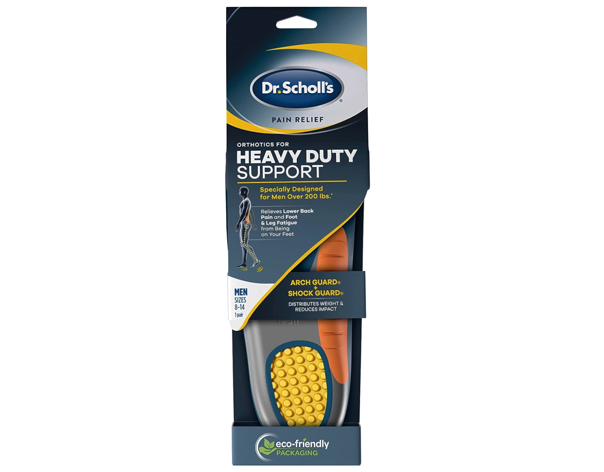 Pain Relief Orthotic Heavy Duty Support Insoles, Men Sizes 8 to 14, Gray/Blue/Orange/Yellow, Pair Pain Relief Orthotic Heavy Duty Support Insoles, Men Sizes 8 to 14, Gray/Blue/Orange/Yellow, Pair