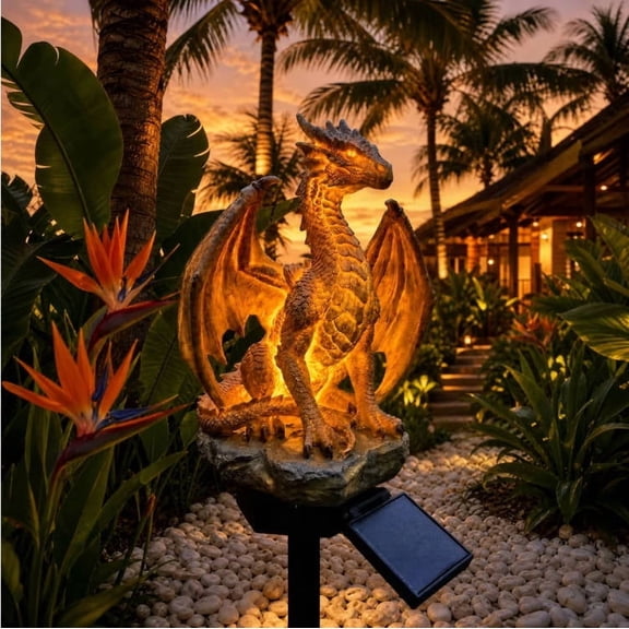 1PC Dragon Legacy Golden Ember Solar Garden Light, Gothic Dragon Solar Garden Statue, Waterproof LED Light Gift for Fantasy Enthusiasts