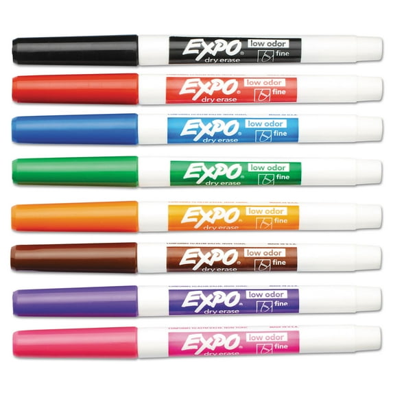 1PC EXPO Low-Odor Dry-Erase Marker, Fine Bullet Tip, Assorted Colors, 8/Set