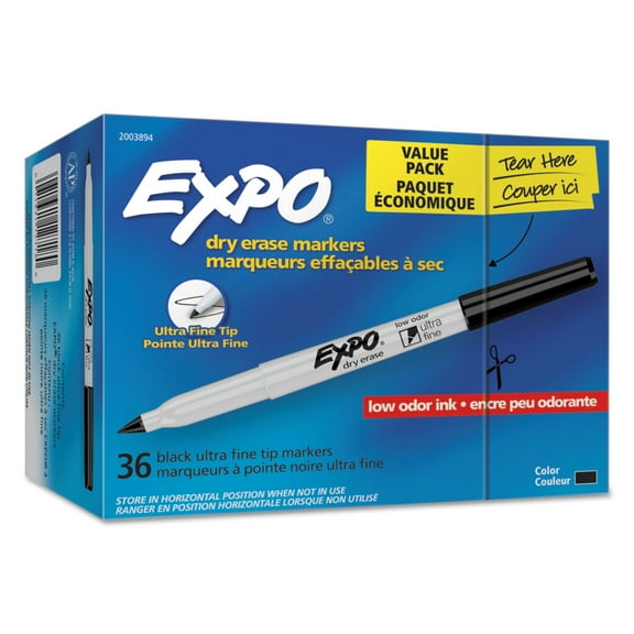 1PC EXPO Low-Odor Dry Erase Marker Office Value Pack, Extra-Fine Needle Tip, Black, 36/Pack