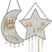ZDWQFA 1PC Earring Wall Holder Hanging Jewelry Storage Organizer, Metal Grid Star and Moon Shape Jewelry Rack, Gift for Ladies and Girls