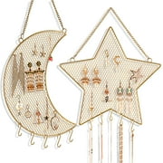 1PC Earring Wall Holder Hanging Jewelry Storage Organizer, Metal Grid Star and Moon Shape Jewelry Rack, Gift for Ladies and Girls