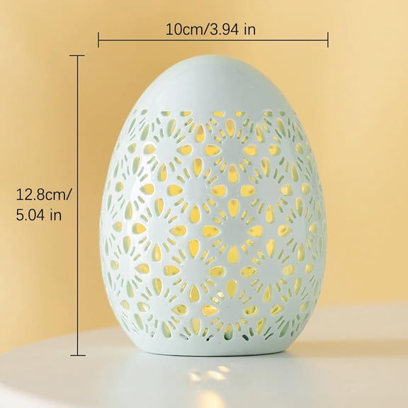 1PC Easter Decorations, Ceramic Lighted Easter Egg, Farmhouse Rustic Hollow Eggs Tabletop Statue for Holiday Table Decor, Flower Hole Hollow Design Unique Easter Ornament