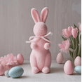 thumbnail image 1 of 1PC Easter Flocked Bunnies Figurine with Bow tie, Pastel Flocking Rabbit Tabletop Ornament for Easter Centerpieces for Spring Home Office Table Decor, Party Supplies Gifts for Friends, 1 of 9