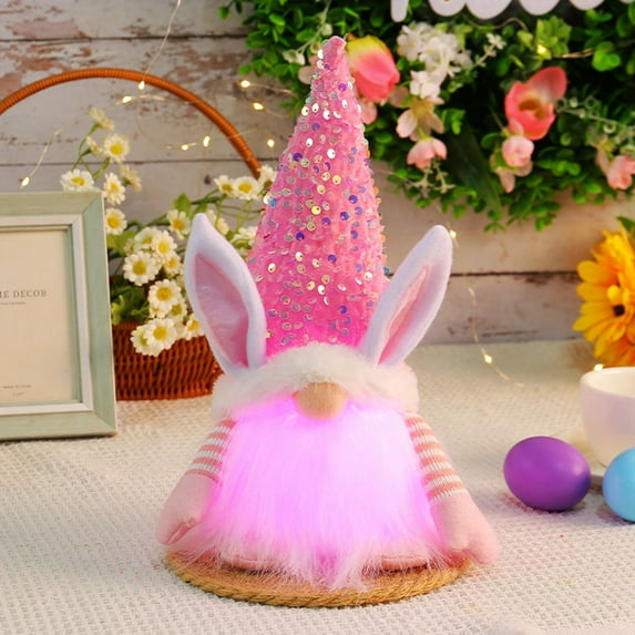 1PC Easter Gnome with Light Plush Easter Decoration with Sequin Hat Easter LED Lighted Scandinavian Gnomes Decorations Easter Desktop Collectible Home Ornament