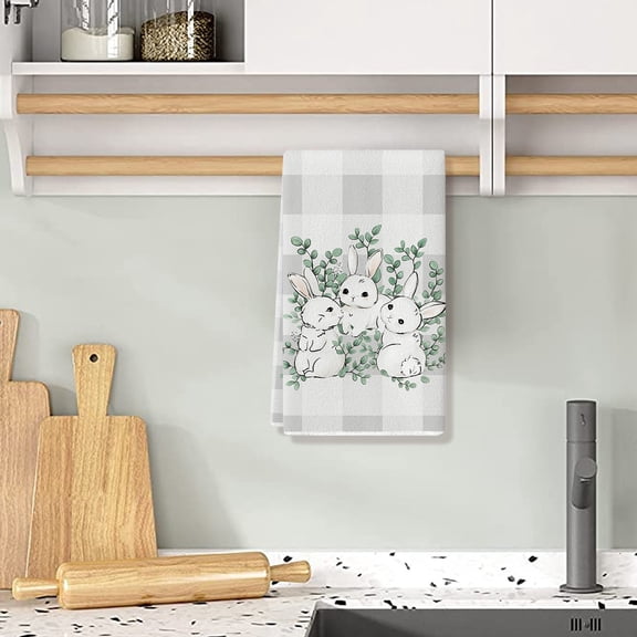 1PC Easter Kitchen Towels - Cute Rabbit & Easter Egg Pattern Dish Towels, Soft Absorbent Cotton Hand Drying Tea Towel for Spring Kitchen Decor, Holiday Party Supplies, 15 x 23 Inch