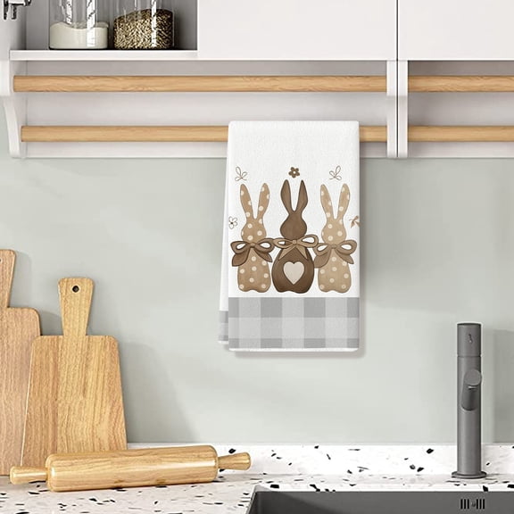 1PC Easter Kitchen Towels - Cute Rabbit & Easter Egg Pattern Dish Towels, Soft Absorbent Cotton Hand Drying Tea Towel for Spring Kitchen Decor, Holiday Party Supplies, 15 x 23 Inch