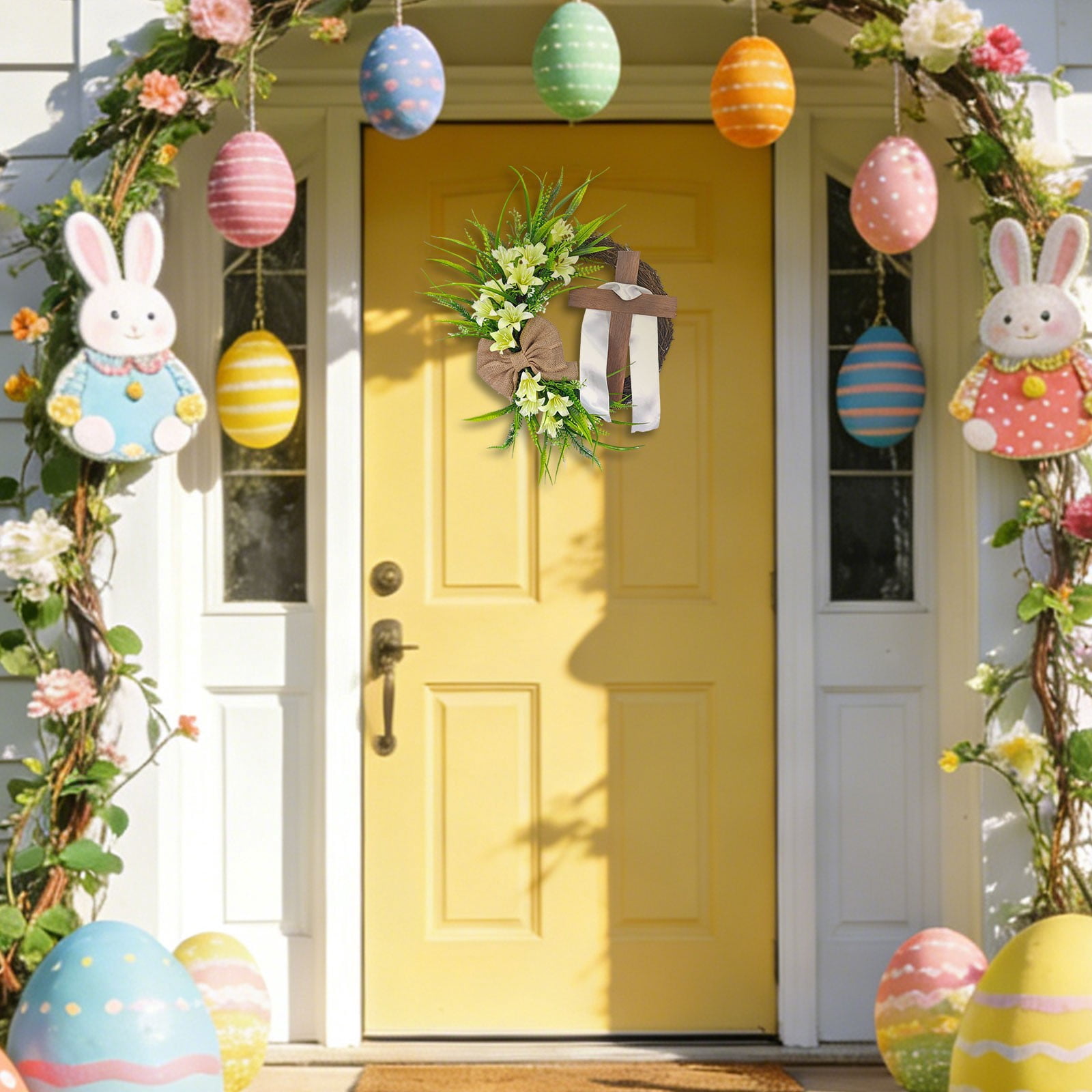 1PC Easter Wreath with Cross Garland, Spring Door Decor, Handmade ...