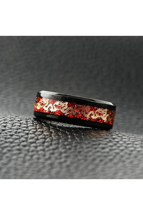 1PC Exquisite Stainless STEEL RING -Hypoallergenic, Anti -Corrove, And Duraw Men's Fashion Ring -DOES NOT FADE, Perfect for Everyday Wearar,Black Red Background,7