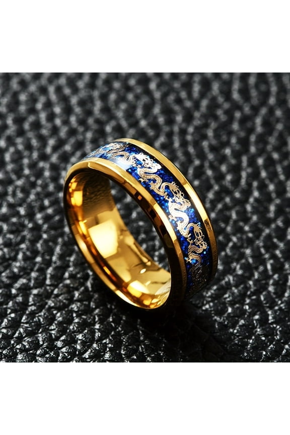 1PC Exquisite Stainless STEEL RING -Hypoallergenic, Anti -Corrove, And Duraw Men's Fashion Ring -DOES NOT FADE, Perfect for Everyday Wearar,Golden Blue Background,10