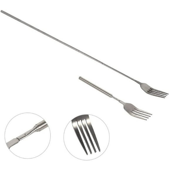 1PC Extendable Fork, 9 to 25.4 Inch Long Prank, Telescopic BBQ Dinner Fruit Dessert Extended Tableware, Sturdy Stainless Steel