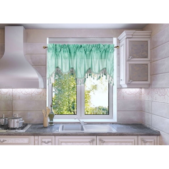 1PC FAUX SILK WATERFALL VALANCE SWAG WINDOW CURTAIN W/TASSEL TRIM CASCADING WAVE