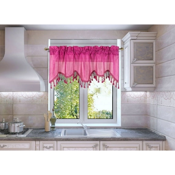 1PC FAUX SILK WATERFALL VALANCE SWAG WINDOW CURTAIN W/TASSEL TRIM CASCADING WAVE