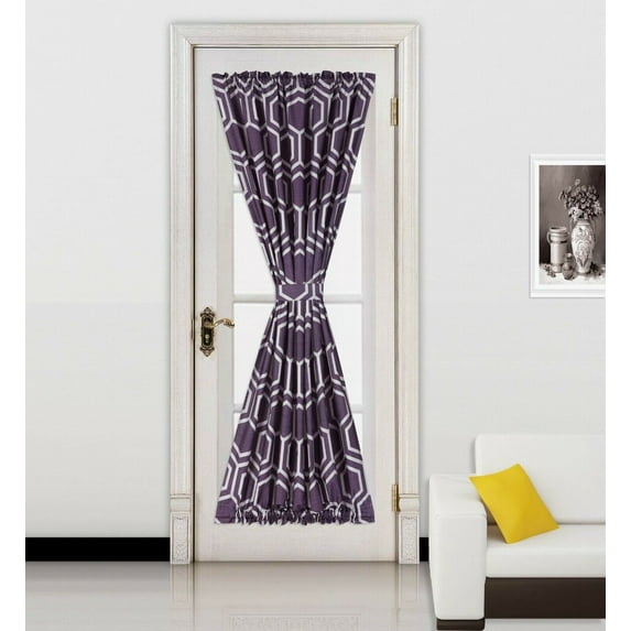 1PC FRENCH DOOR PRINT DESIGN PANEL BLACKOUT CURTAIN THERMAL LINEN GLASS PATIO DOOR CURTAIN PANEL FOR DOOR WINDOW ROD POCKET SIZE 55 " WIDE X 72 " LENGTH F9 KOBE PURPLE SILVER