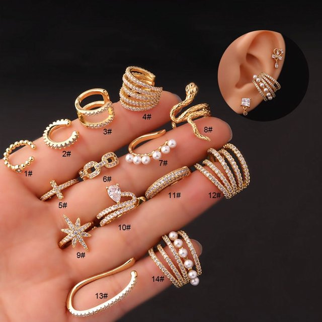 1PC Fake Piercing Ear Clip Stainless Steel Pearl Earrings Cuffs Ring