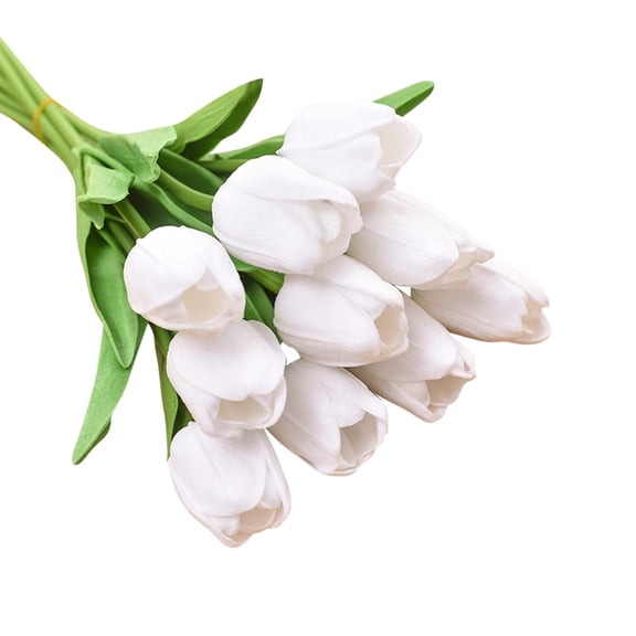 5PC Fake Tulips Artificial Flowers Realistic Faux Tulips Easter Decor Easter Decorations for Home Kitchen Wedding Decorations Mother's Day Gifts White