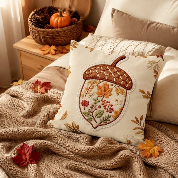 1PC Fall Botanical Pillow Cover, 18" Thanksgiving Throw Cushion Case with Maple Leaves Patterns, Rustic Autumn Home Decor for Couch & Sofa (Inserts Not Included)