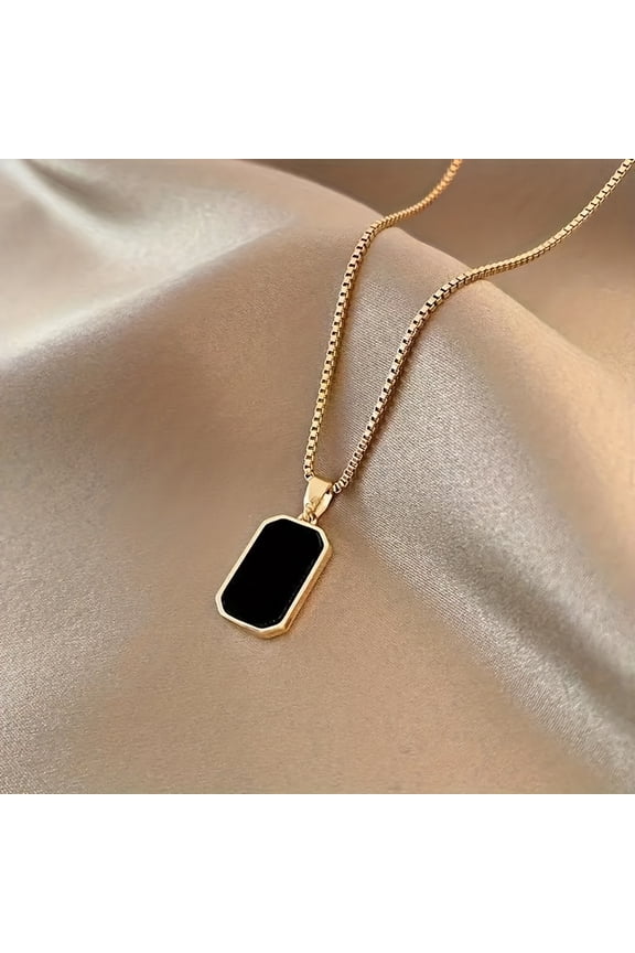 1PC Fashion Rectangular Black Pendant Necklace For Women, Minimalist Collarbone Chain, Fashion Accessories, Simple Style Jewelry