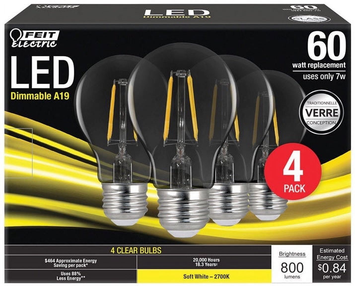 1PC Feit Electric Feit Electric A1960/850/FIL/4 A19 Dimmable LED Light