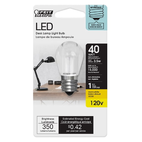 1PC Feit Electric Feit Electric BP40S11N/SU/LED S11 E17 (Intermediate) LED Light Bulb, Warm White, 40 W