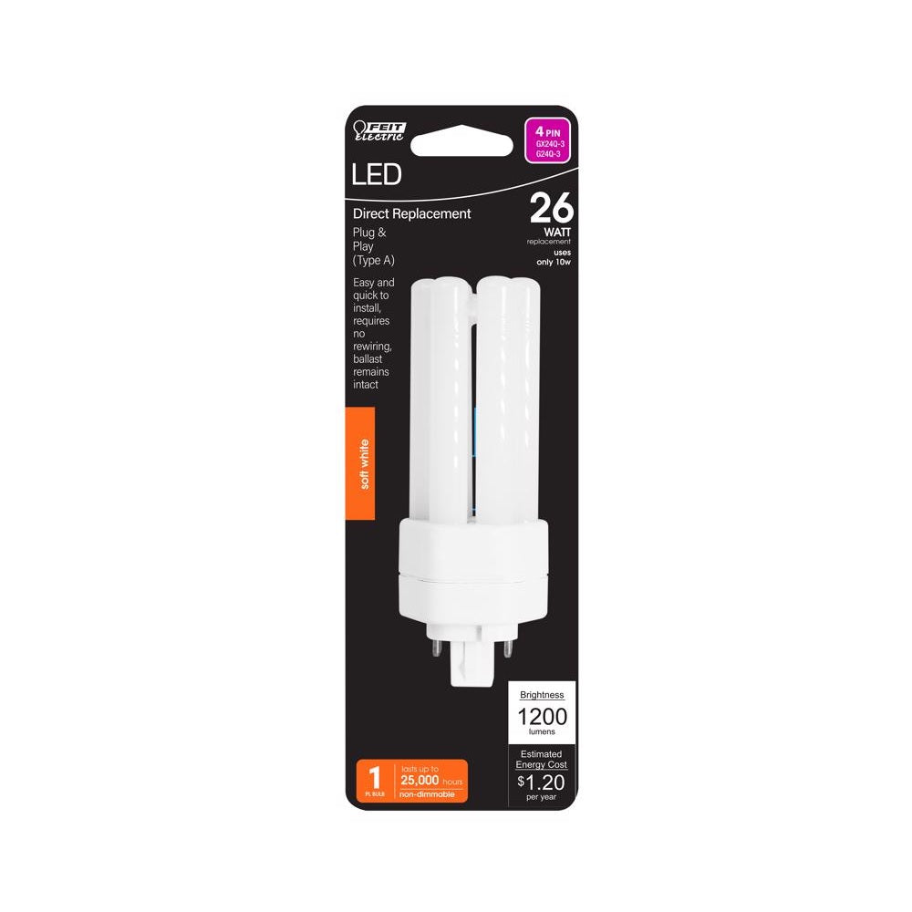 1PC Feit Electric Feit Electric BPPLT26E827LEDPL LED Light Bulb, 10