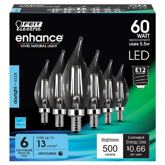 1PC Feit Electric Feit Electric CFC60950CAFIL6 Enhance Dimmable LED Bulb, Clear, 5.5 W
