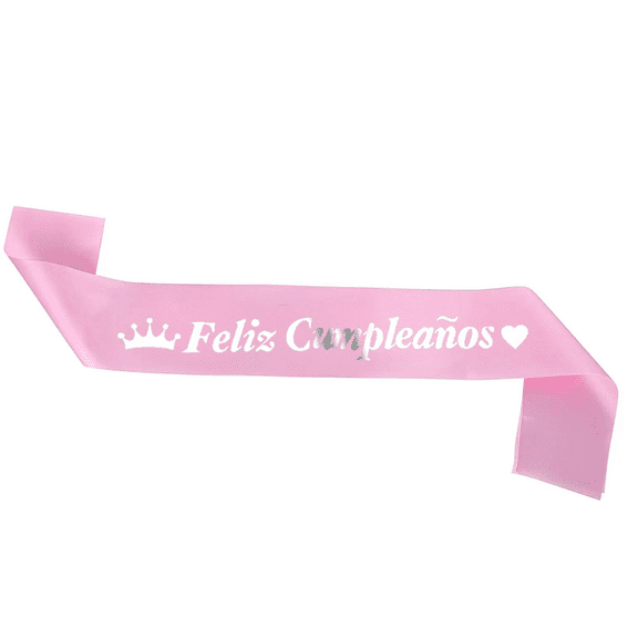 1PC Feliz Cumpleaos Satin Birthday Sash, Spanish Happy Birthday Shoulder Sash with Crown Heart Pattern, Hot Light Pink Birthday Photo Prop Decor for Birthday Celebration