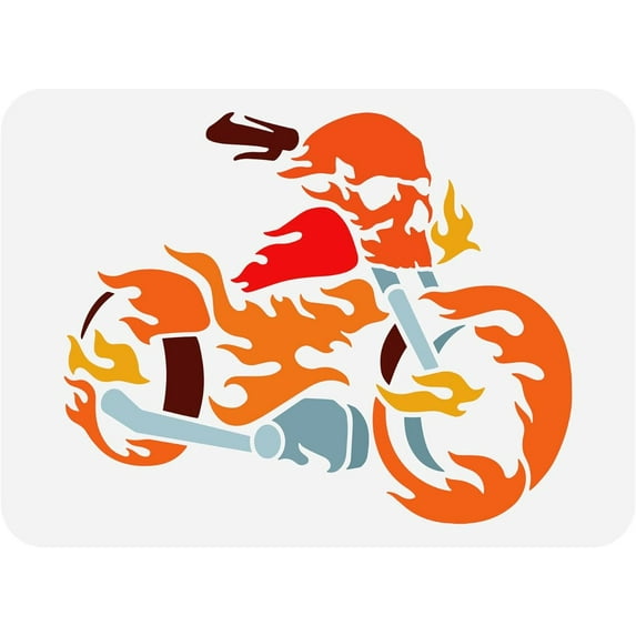 1PC Flame Motorcycle Stencil 11.7x8.3 inch Hollow Out Motorbike Pattern Drawing Painting Stencils Templates