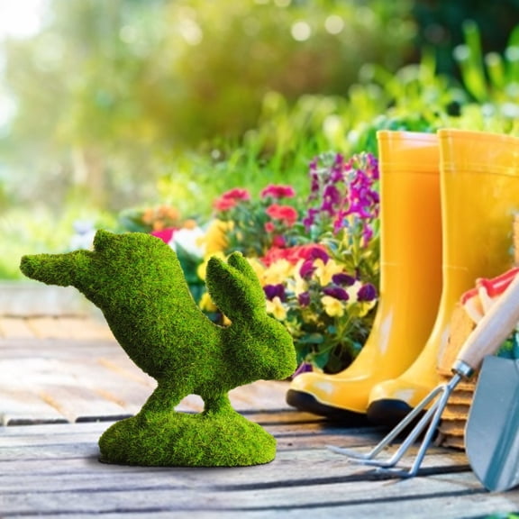 1PC Flocked Rabbit Easter Decor Resin Garden Bunny Statue Easter Garden Ornament