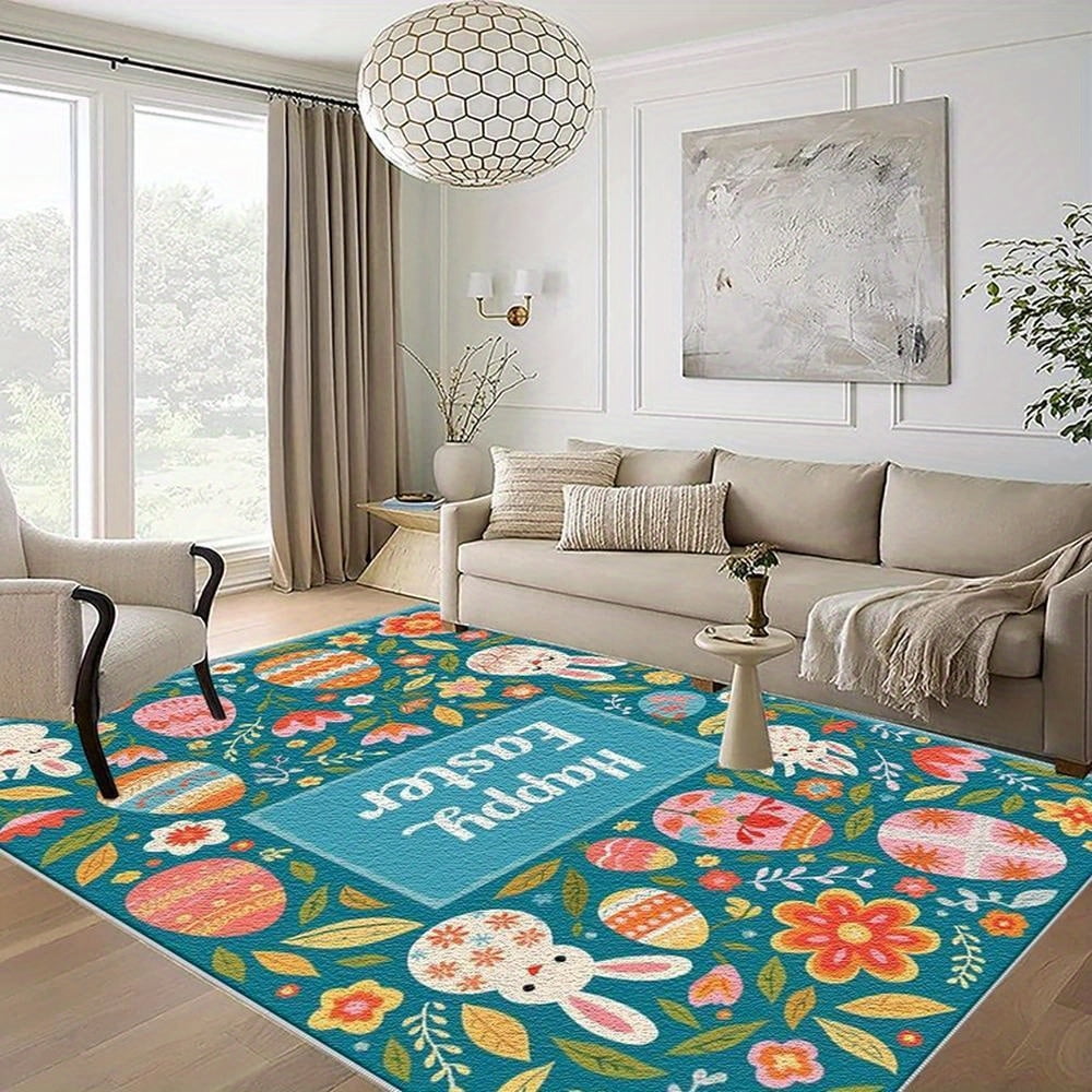 Easter Rug Design 1PC Floral Bunny Easter Eggs Pattern Area Rug Partial Carpet ...