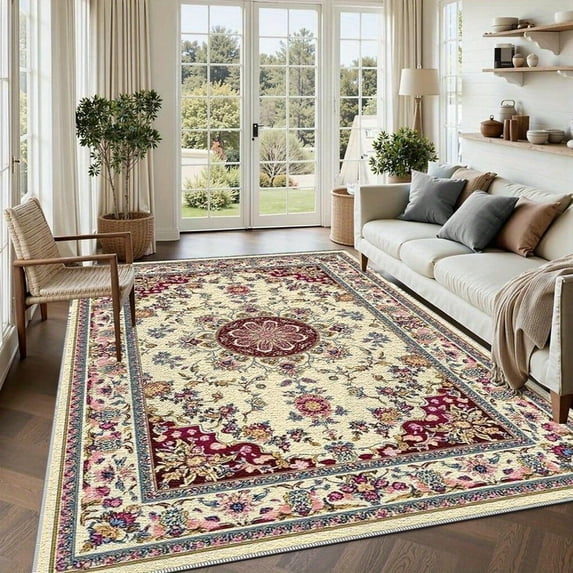 1PC Floral Pattern Area Carpet Partial Carpet, Lightweight Washable Easy-to-Manage Carpet Mat Festival Gift, Suitable for Living Room, Bedroom, Dining Room, Office, Hallway, Room Accessories