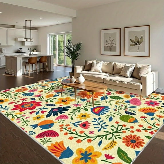 1PC Floral Patterned Area Carpet Local Carpet, Lightweight Washable Easy-to-Clean Carpet Mat Festival Gift, Suitable for Living Room, Bedroom, Dining Room, Bathroom, Office, Room Accessones