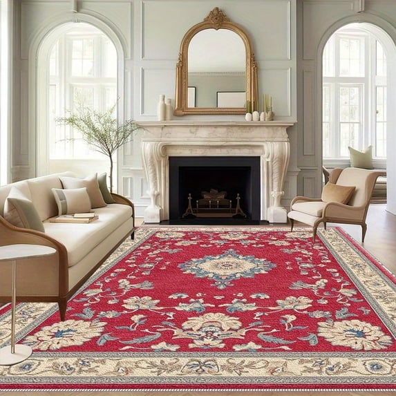 1PC Floral Patterned Area Carpet Local Carpet, Lightweight Washable Easy-to-Manage Carpet Mat Festival Gift, Suitable for Living Room, Bedroom, Dining Room, Office, Balcony, Room Accessones