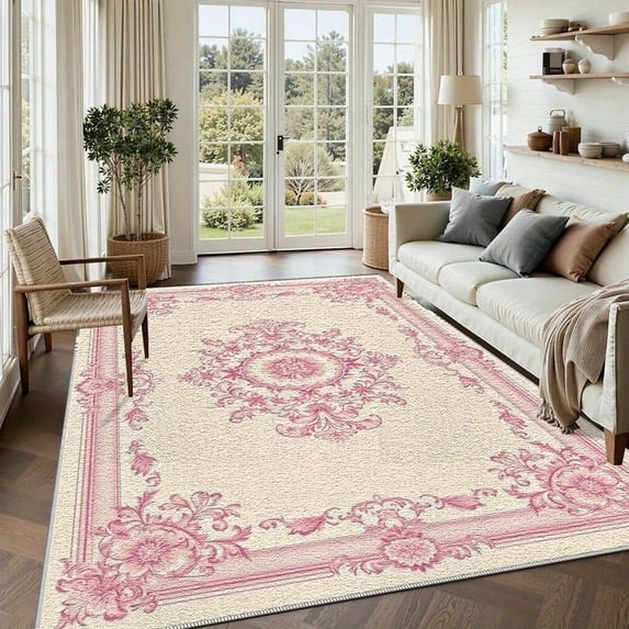 1PC Floral Patterned Area Carpet Local Carpet, Lightweight Washable Easy-to-Tidy Carpet Mat Festival Gift, Suitable for Bedroom, Living Room, Dining Room, Office, Balcony, Room Accessones
