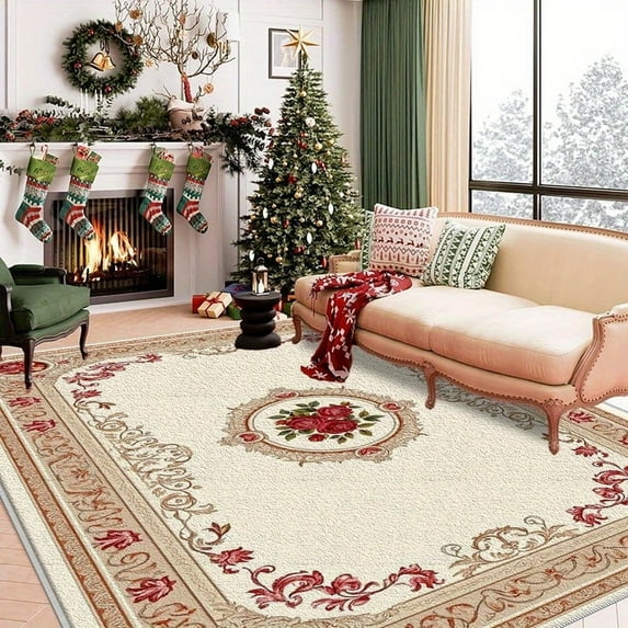 1PC Floral Patterned Area Carpet Local Carpet, Lightweight Washable Easy-to-Tidy Carpet Mat Festival Gift, Suitable for Living Room, Bedroom, Dining Room, Office, Balcony, Room Accessones