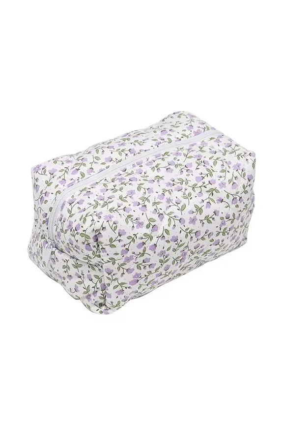 1PC Flower Printed Puffy Quilted Zipper Makeup Bag Storage Organizer Toiletry Handbag Cosmetic Pouch Large Travel Cosmetic Bag