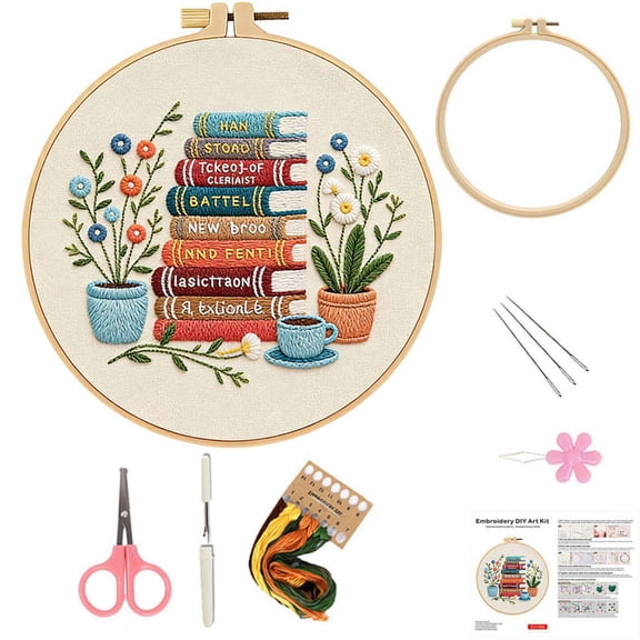 1PC Flowers Embroidery Kits for Beginners Adults, Butterfly Hand Embroidery Starter Kits, Floral Cross Stitch Kits for Beginner Needlepoint DIY Kits for Adult, Embroidery Hoops, Thread