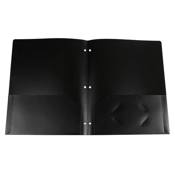 1PC Folders with Pockets 3 Hole Punched, Plastic Heavy Duty 2 Pocket Blinder Folder with Business Card Holder, Office Binder Folders for Documents, Filing Cabinet, Report(Black)