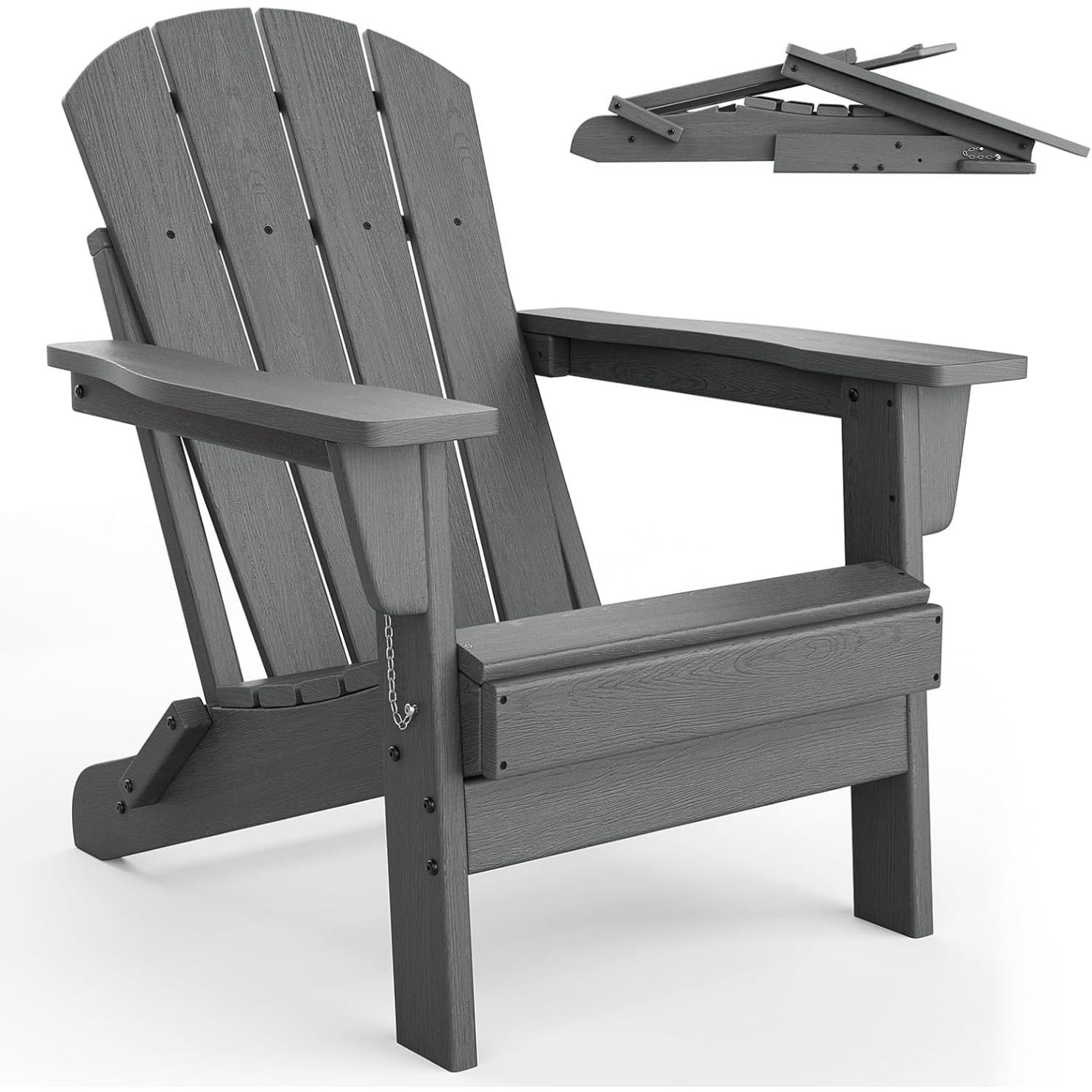1PC Folding Adirondack Chair, HDPE Outdoor All-Weather Fire Pit Chairs, Outdoor Wooden Lounge Chair, Modern Lounger Adirondack Chairs Ergonomic Extended Backrest for Deck, Patio, Pool, Backyard