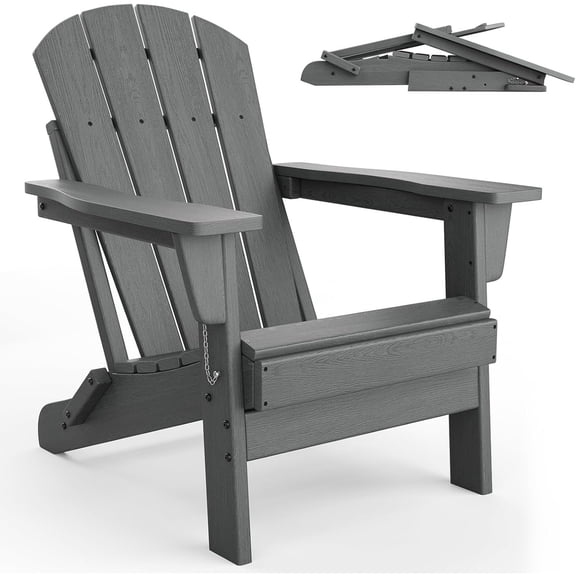 1PC Folding Adirondack Chair, HDPE Outdoor All-Weather Fire Pit Chairs, Outdoor Wooden Lounge Chair, Modern Lounger Adirondack Chairs Ergonomic Extended Backrest for Deck, Patio, Pool, Backyard