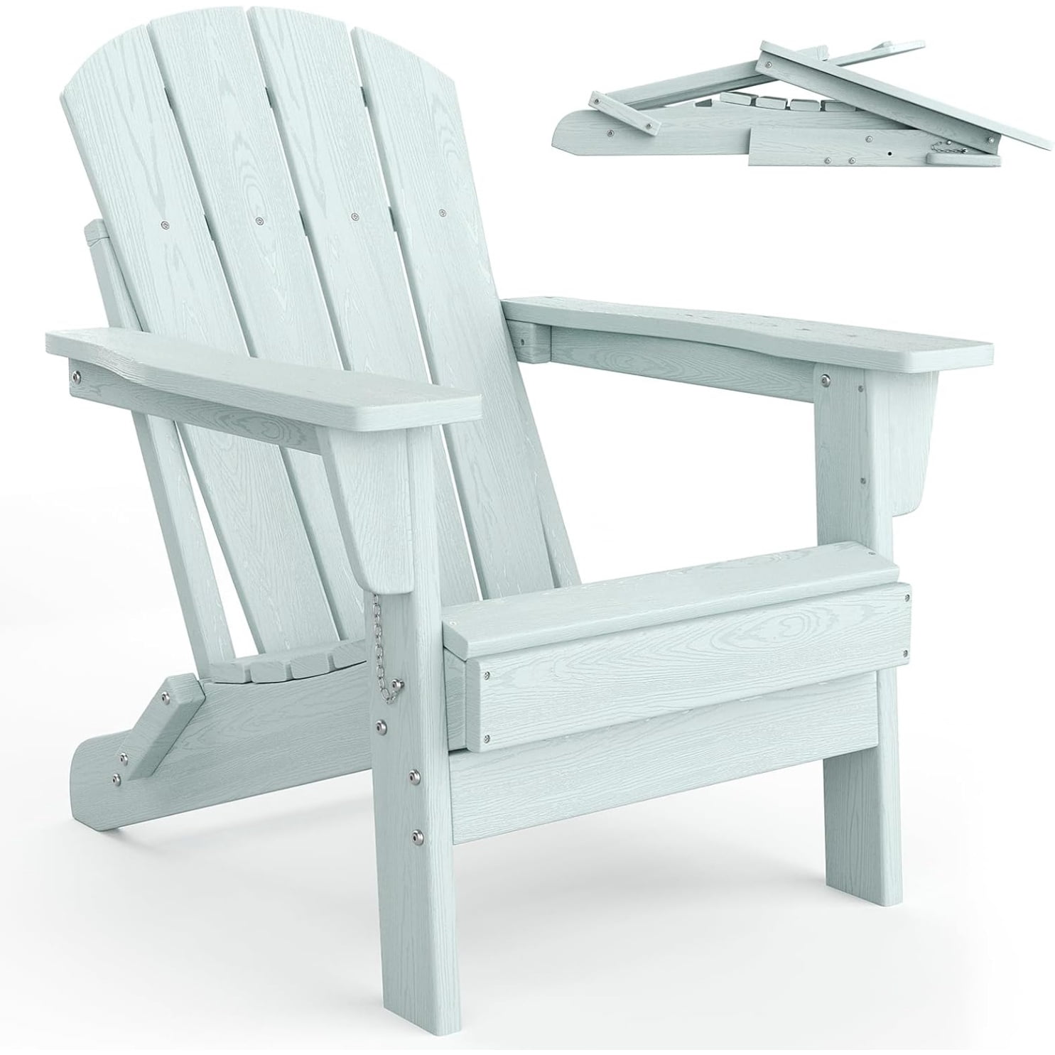 1PC Folding Adirondack Chair, HDPE Outdoor All-Weather Fire Pit Chairs, Outdoor Wooden Lounge Chair, Modern Lounger Adirondack Chairs Ergonomic Extended Backrest for Deck, Patio, Pool, Backyard
