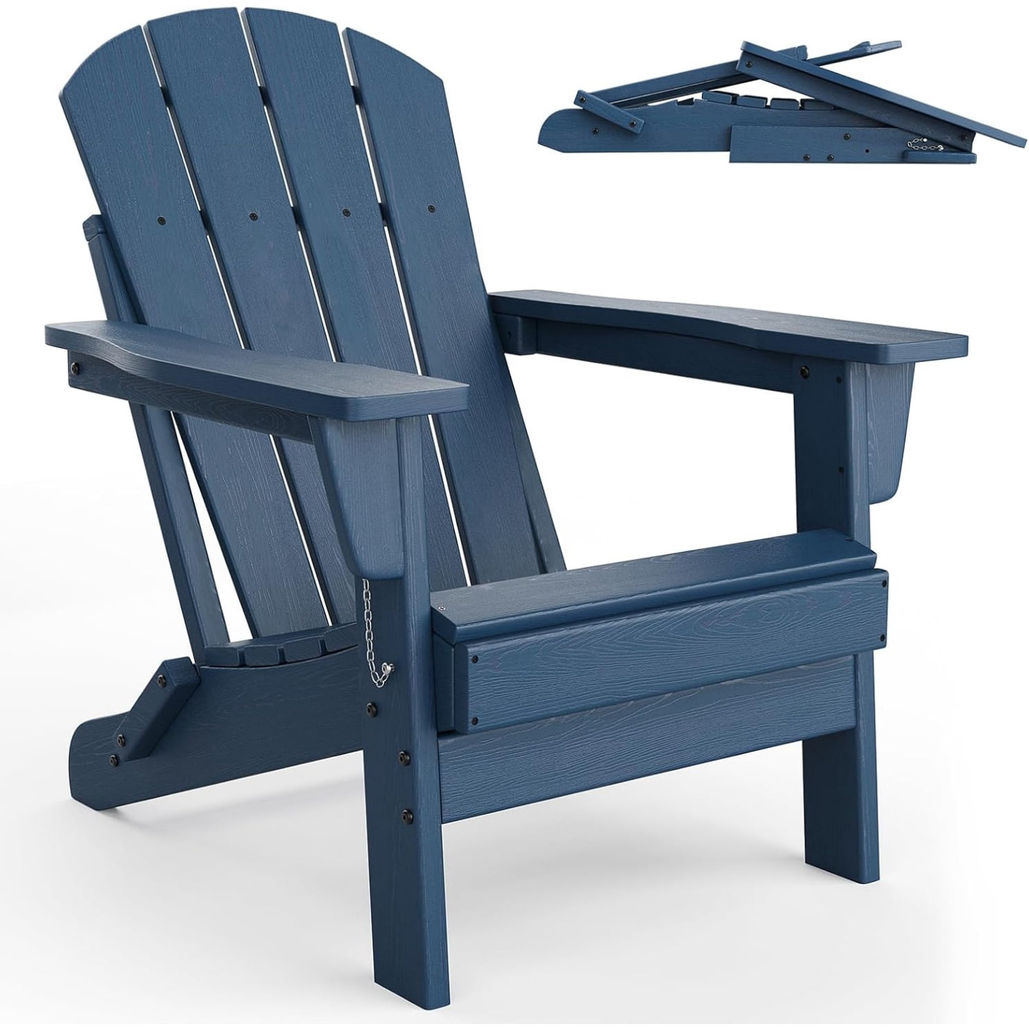 1PC Folding Adirondack Chair, HDPE Outdoor All-Weather Fire Pit Chairs, Outdoor Wooden Lounge Chair, Modern Lounger Adirondack Chairs Ergonomic Extended Backrest for Deck, Patio, Pool, Backyard