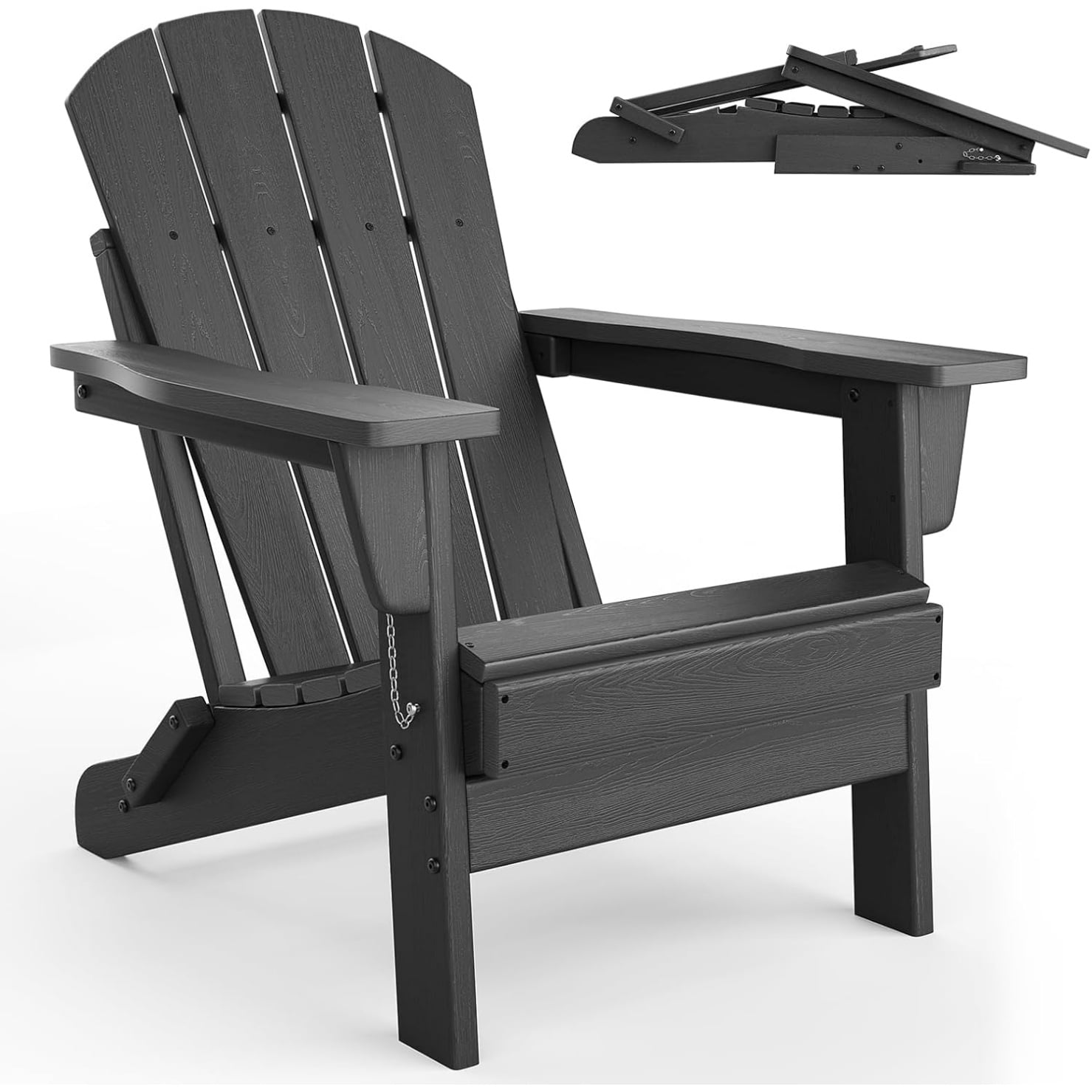 1PC Folding Adirondack Chair, HDPE Outdoor All-Weather Fire Pit Chairs, Outdoor Wooden Lounge Chair, Modern Lounger Adirondack Chairs Ergonomic Extended Backrest for Deck, Patio, Pool, Backyard