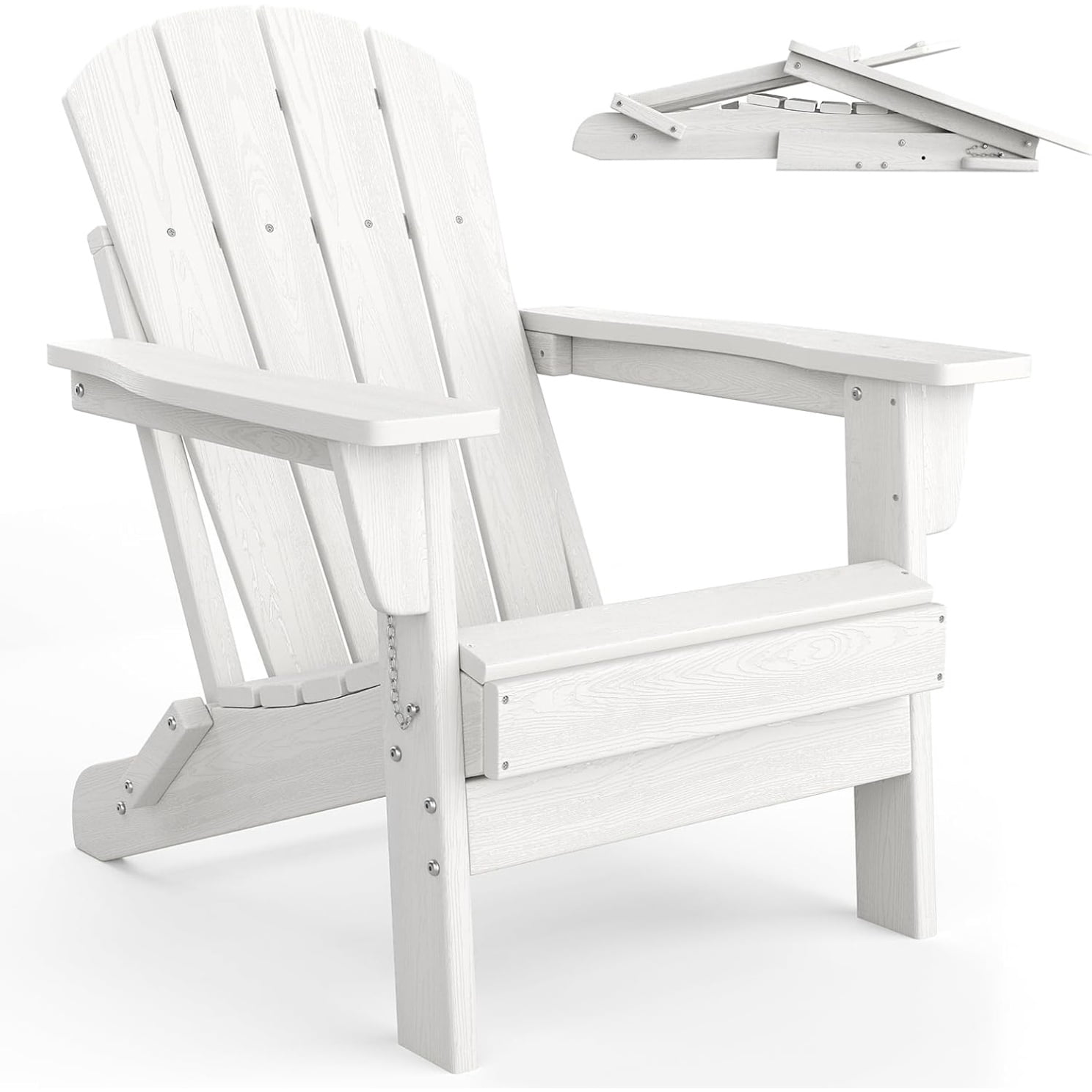1PC Folding Adirondack Chair, HDPE Outdoor All-Weather Fire Pit Chairs, Outdoor Wooden Lounge Chair, Modern Lounger Adirondack Chairs Ergonomic Extended Backrest for Deck, Patio, Pool, Backyard